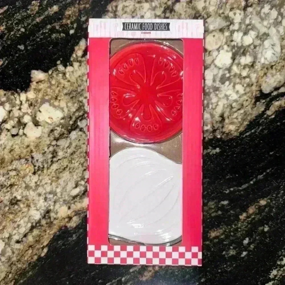 New in Box / Ceramic Food Dishes / Tomato & Onion / Red & White - Picture 1 of 2